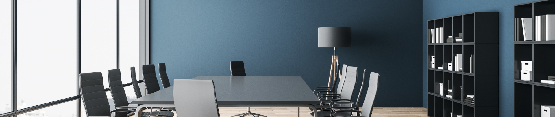 office meeting room with clean blue walls